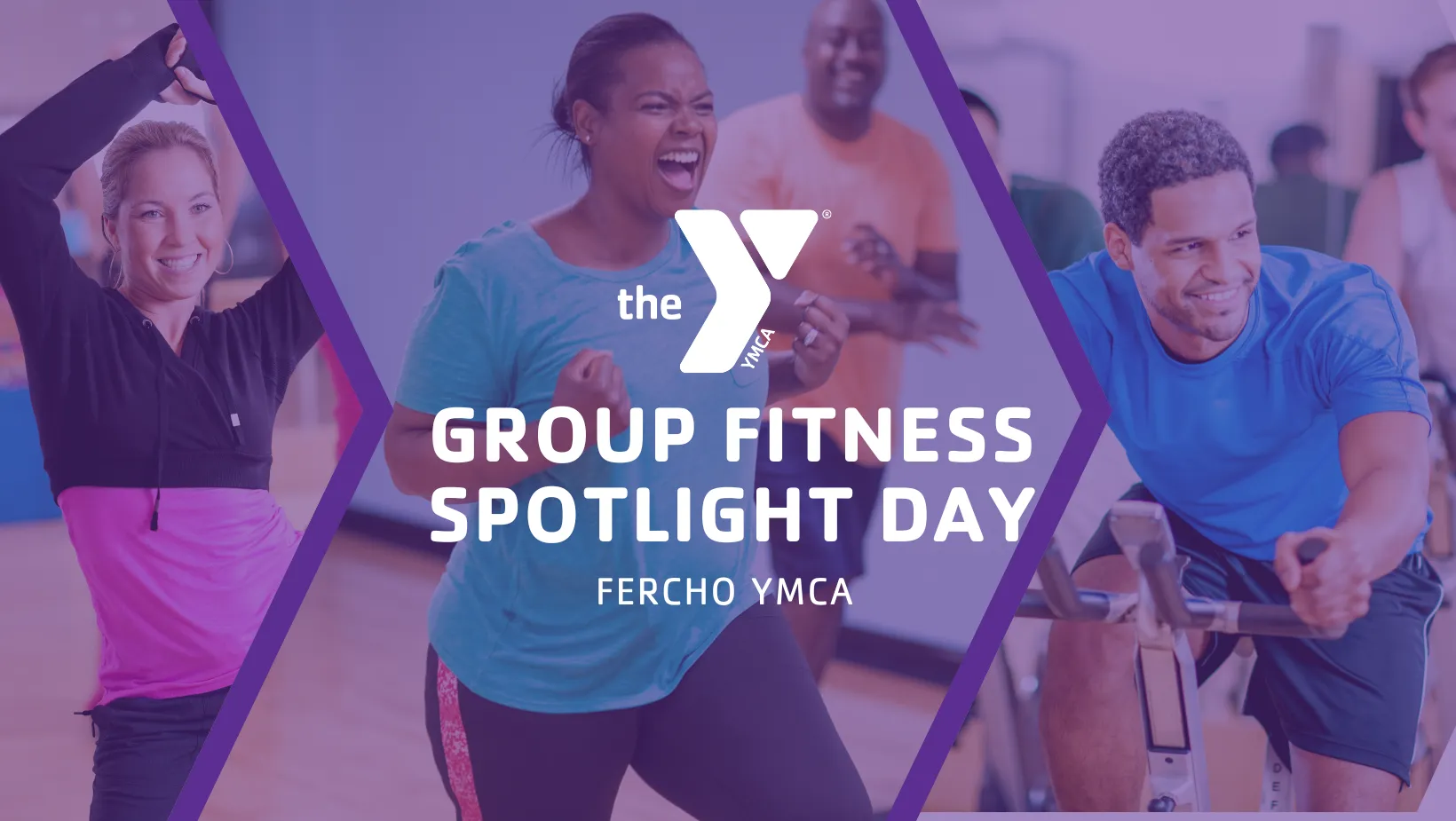 Photo shows collage of three individuals taking part in three different group fitness classes